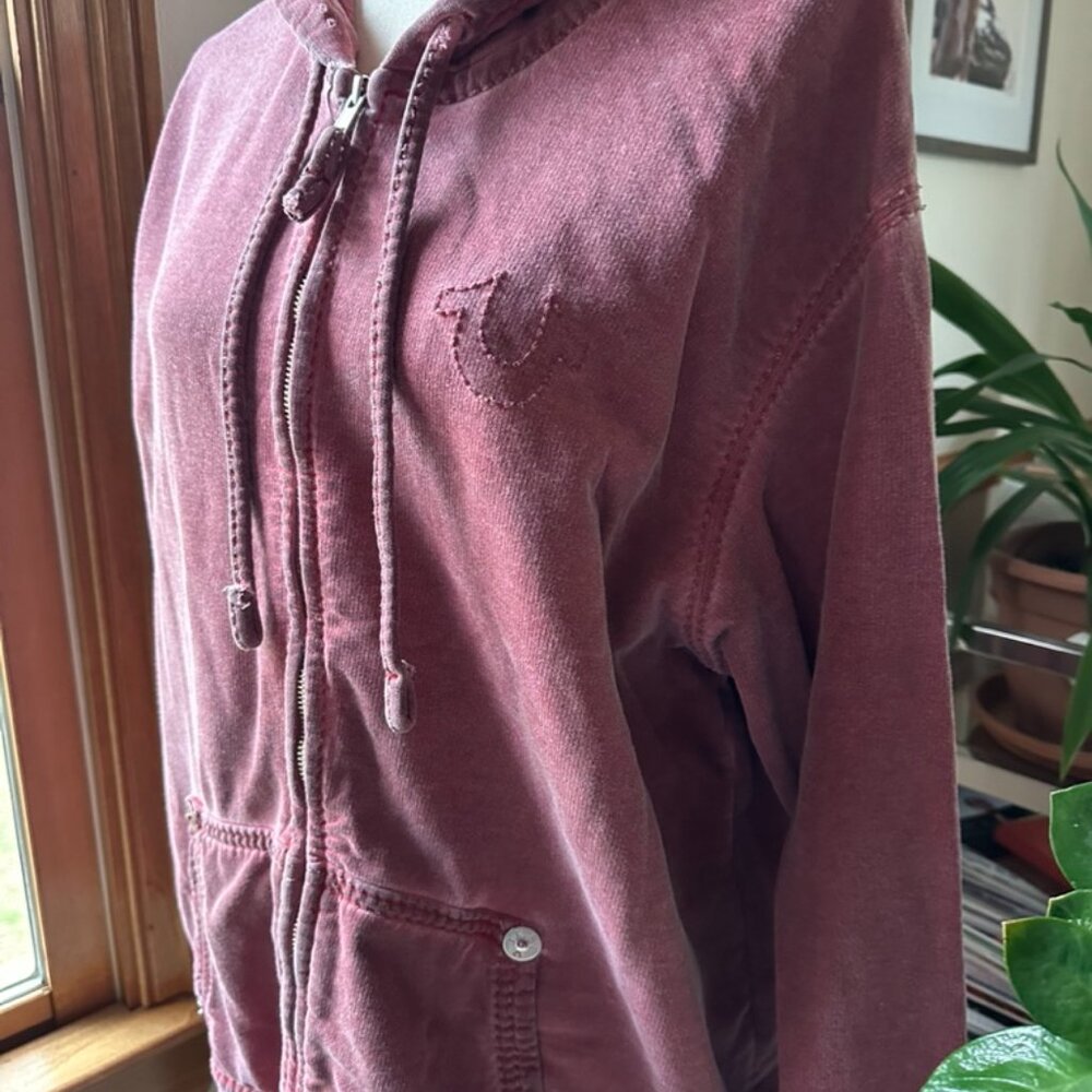 True Religion Full Zip Hoodie, Heavyweight, Distressed, XL